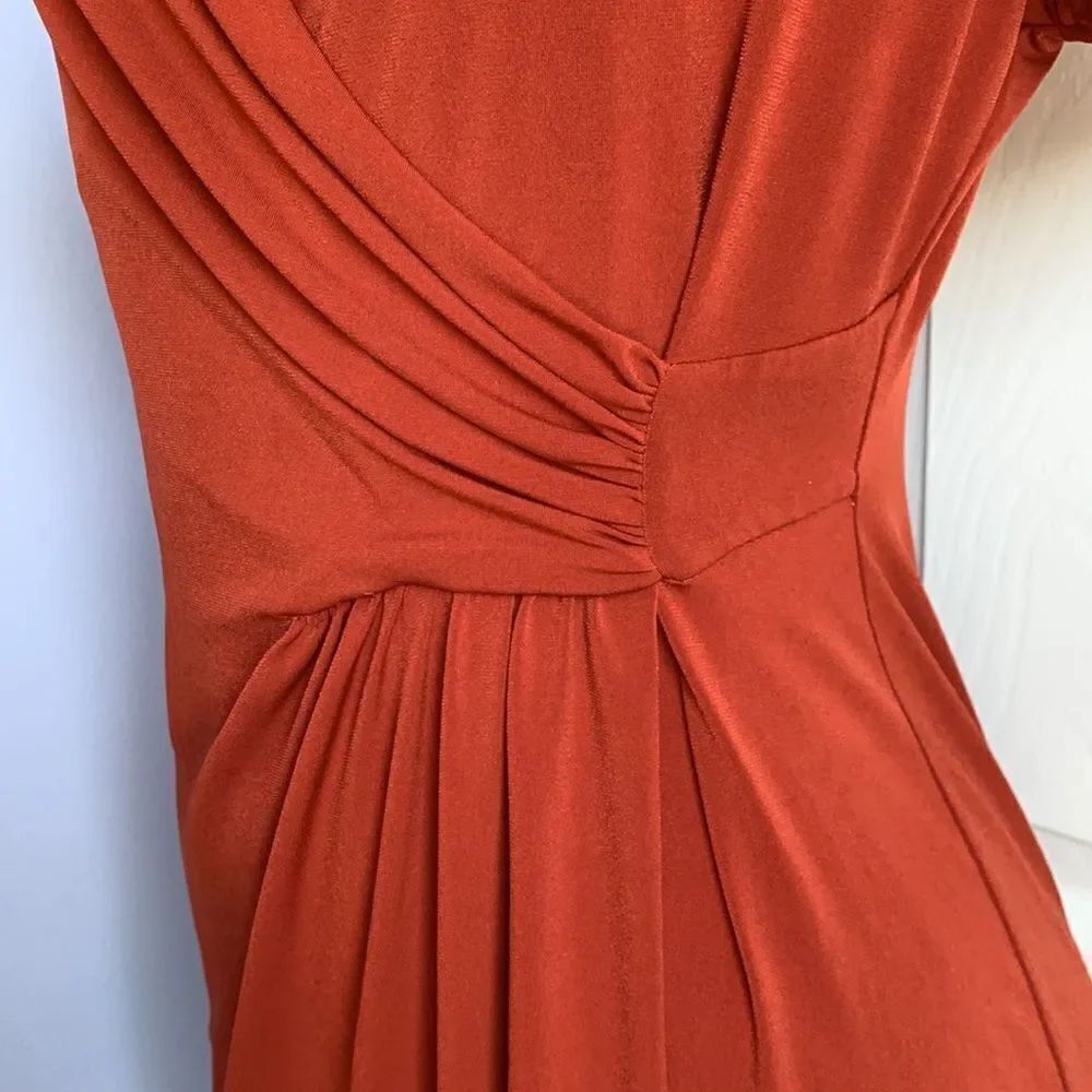 Designer Wrap Ruched Ruched Dress Copper Small Orange - Picture 3 of 9